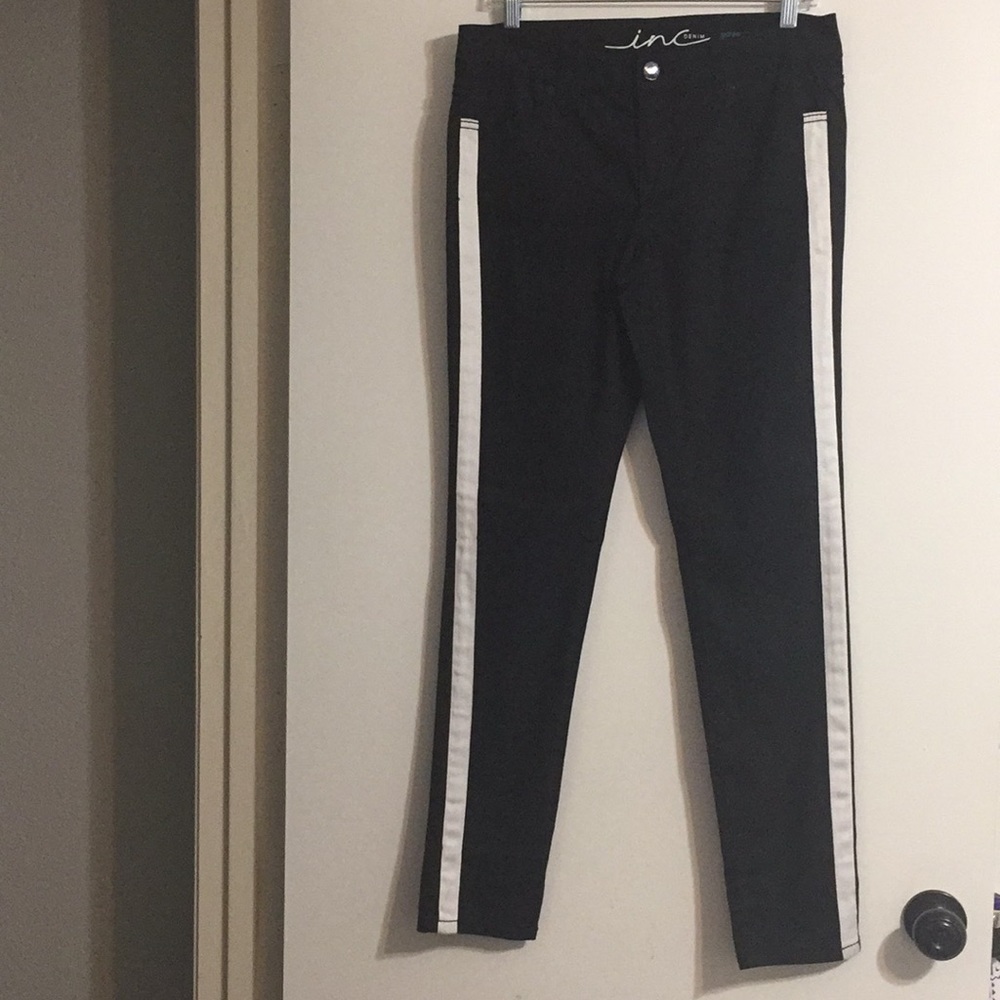 Black inc denim jeans with white stripe